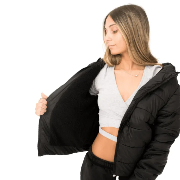 Campera Vortrek Mujer 21217642 Puffer Poliamida y corderito con capucha color Negro - Imagen 4