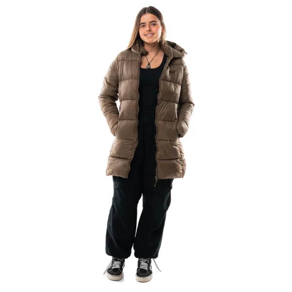 Campera Vortrek Mujer Puffer larga Capucha desmontable color Marron 221217731DDM